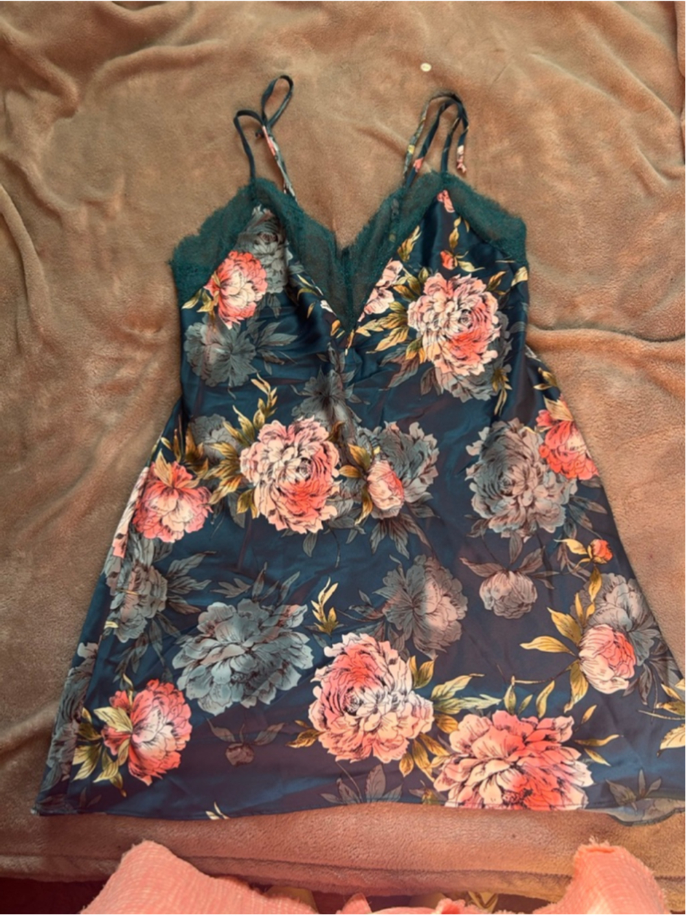 Women's In Bloom by Jonquil Teal Floral Chemise & Slip S